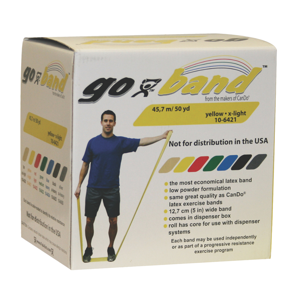 Banda elástica GoBand® Amarilla Resistencia Extra Baja 45.7 mts — Cando® (ECT97022)