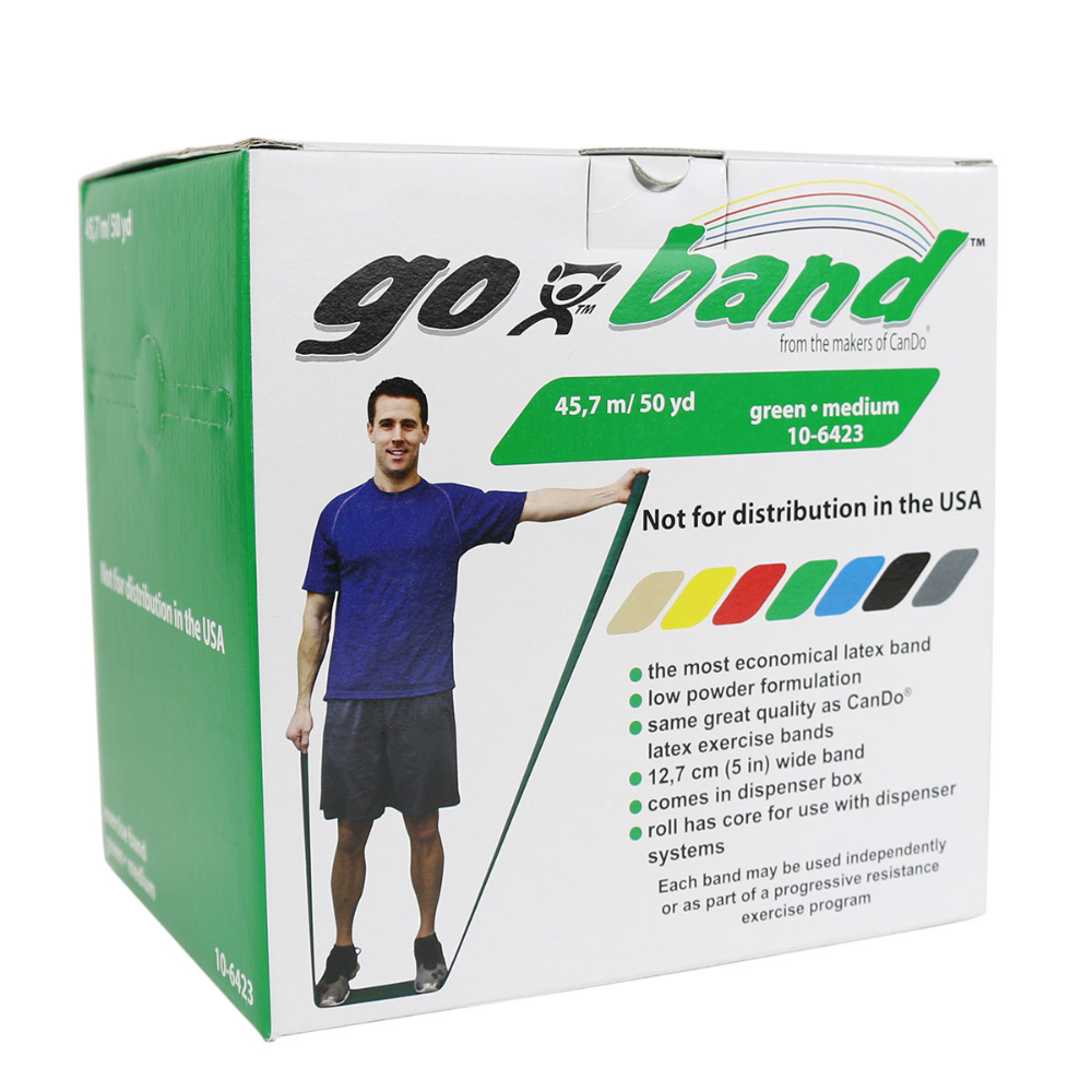 Bandas elásticas GoBand®  Verde Resistencia Media 45.7 mts — Cando® (ECT97020)